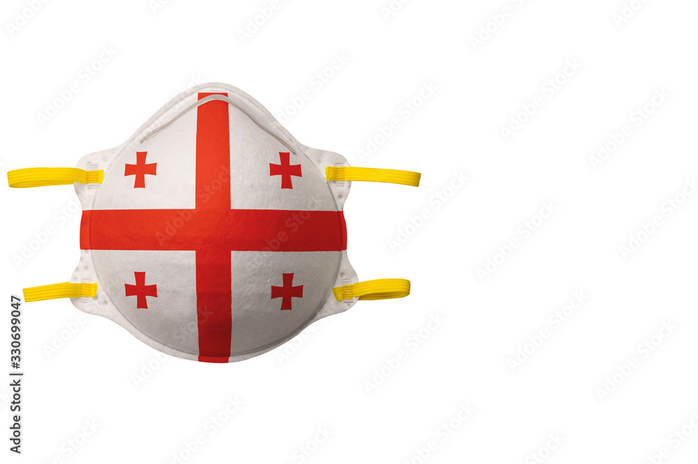 Face mask with the image of the national flag. Isolated on a white background. The concept of protection from environmental, health problems. Face mask with the image of the national flag. Isolated on a white background. The concept of protection from environmental, health problems.