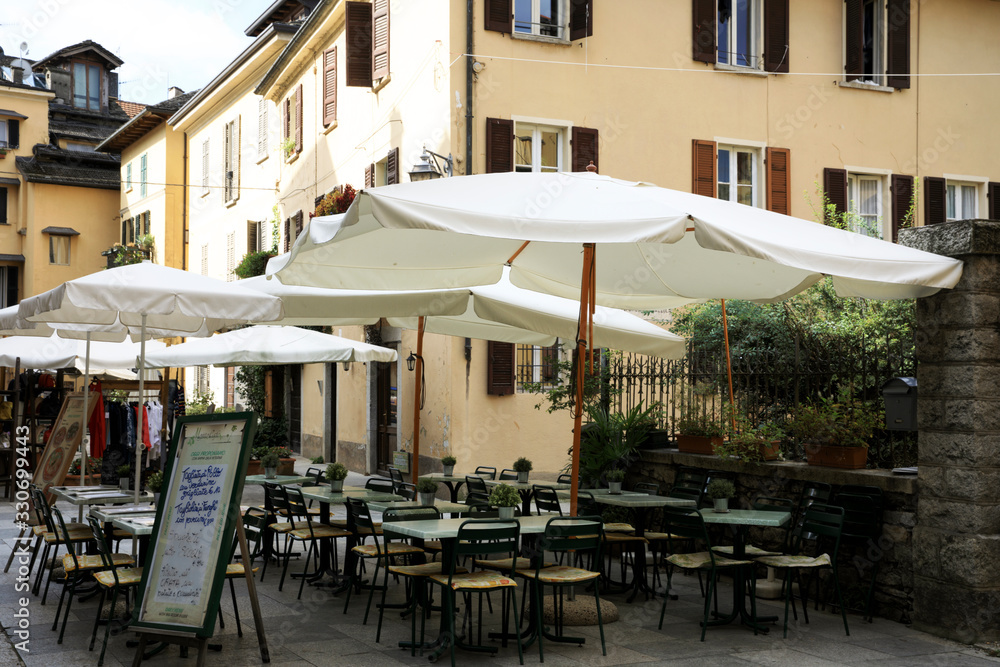 Fototapeta premium Orta San Giulio (NO), Italy - September 02, 2019: Typical bar in Orta, Orta, Novara, Piedmont, Italy