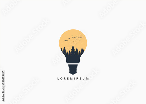 Smart travel logo template, Smart wanderlust lamp logo vector, sunset sunrise lamp illustration