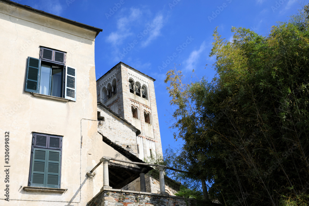 Orta San Giulio (NO), Italy - September 02, 2019: Houses detail in Orta San Giulio island, Orta, Novara, Piedmont, Italy