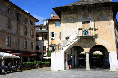 Orta San Giulio (NO), Italy - September 02, 2019: Palazzo della Comunita in Piazza Motta, Orta, Novara, Piedmont, Italy