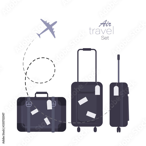 Travel bags vector illustration. Air travel. Travel bags isolated on white background. Vacation travelling concept. Vector flat design illustration isolated on a white background.