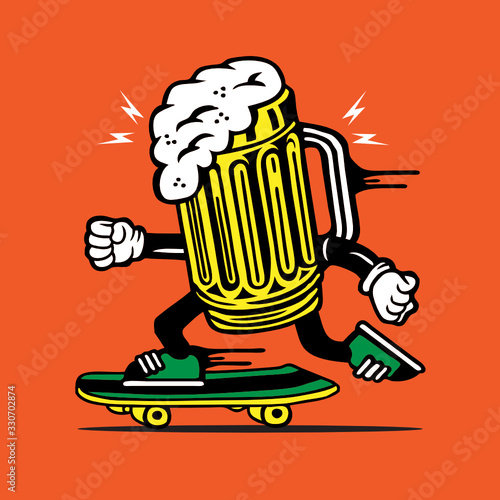 Beer Glass Skateboarding Character Design photo