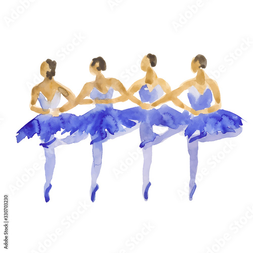 Hand-drawn watercolor illustration: set of dancing ballerinas. Vector