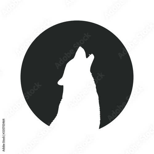 Wolf graphic icon. Wolf howls sign in the circle isolated on white background. Vector illustration