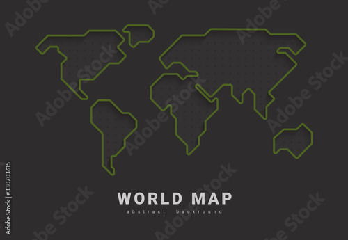 World vector map. Earth planet stylized template line outline stroke with shadow. Abstract blue illustration on white