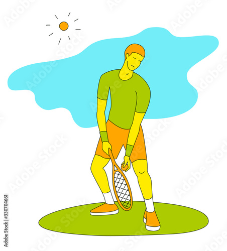 Boy playing tennis.Vector illustration in a flat style. Isolated on a white background. Sports concept.