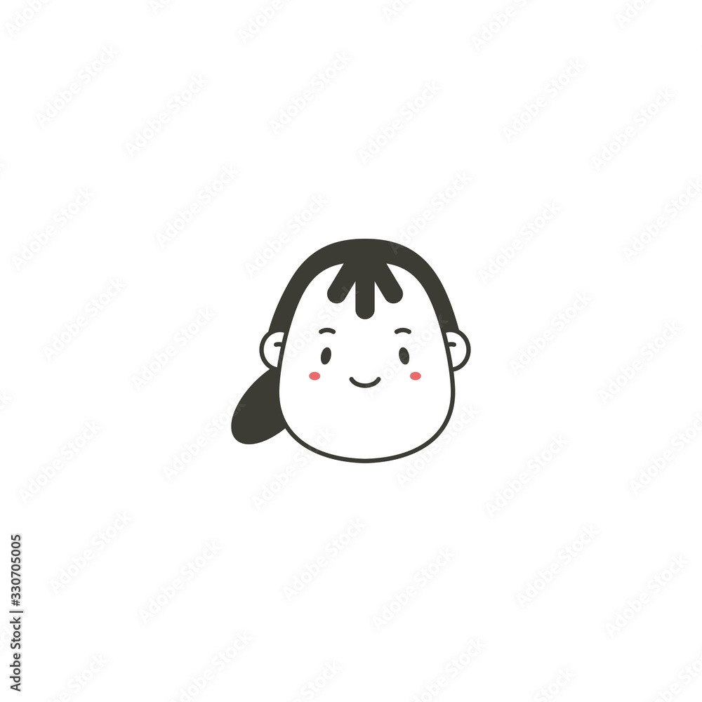 Comic Face avatar. Male or Female. Stylish Haircut. Minimalistic Icon. Black and white outline Vector illustration. Head with wide chin. Isolated on white. Cartoon Asian style. Simple cute design. Comic Face avatar. Male or Female. Stylish Haircut. Minimalistic Icon. Black and white outline Vector illustration. Head with wide chin. Isolated on white. Cartoon Asian style. Simple cute design.