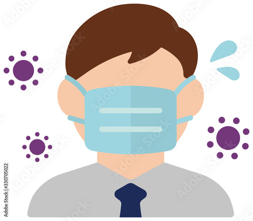 Faceless man (upper body) wearing a mask vector icon / Coronavirus / covid-19 (influenza, hay fever etc.) prevention.