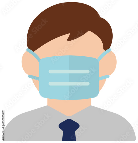 Faceless man (upper body) wearing a mask vector icon / Coronavirus / covid-19 (influenza, hay fever etc.) prevention.