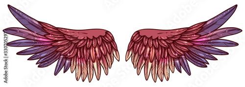 Beautiful terracota purple glowing gradient magic wings, vector