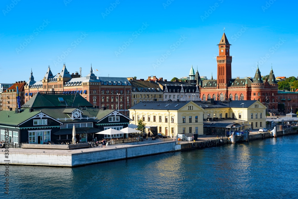 Helsinborg, Sweden - View of the city center from harbor