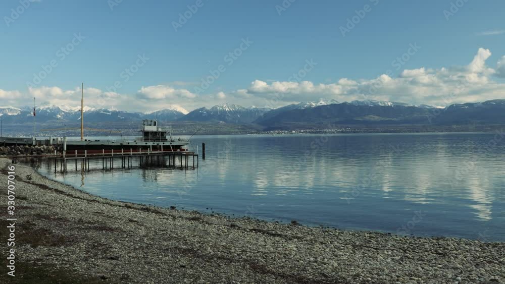 Panoramic view of a pontoon of the leman lake Panoramic view of a pontoon of the leman lake