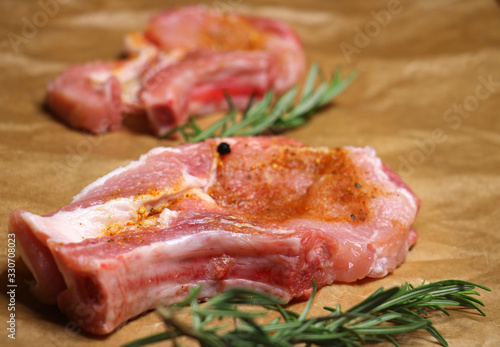 slices fresh pieces of pork steak
