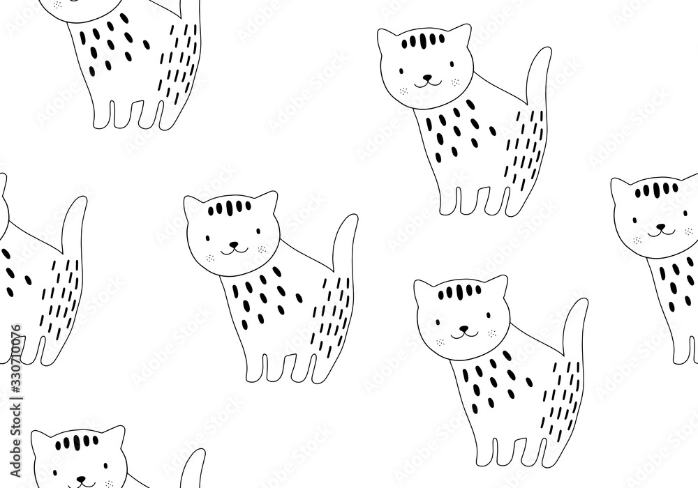 Animal seamless pattern with cat and different shapes. Abstract baby background illustration. Animal seamless pattern with cat and different shapes. Abstract baby background illustration.