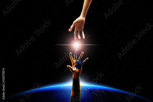 human hand contact with alien, idea, conceptual images photo