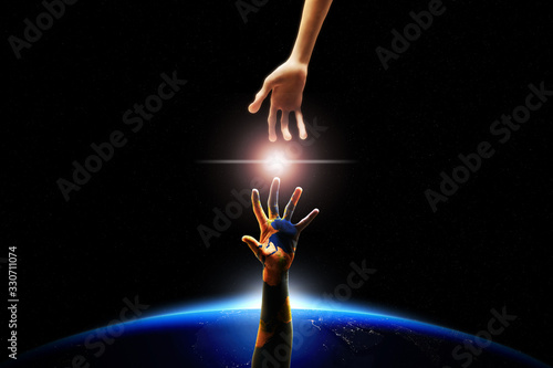 human hand contact with alien, idea, conceptual images