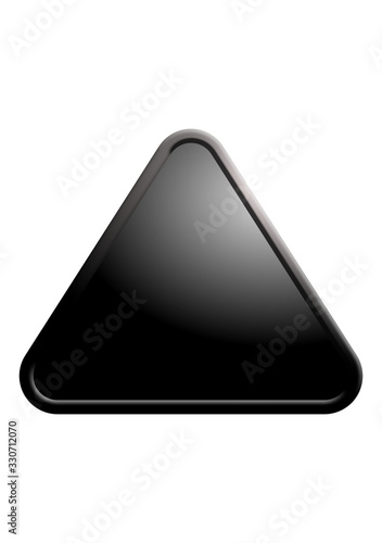 Black shiny triangle with 3D border and rounded corners isolated on white.