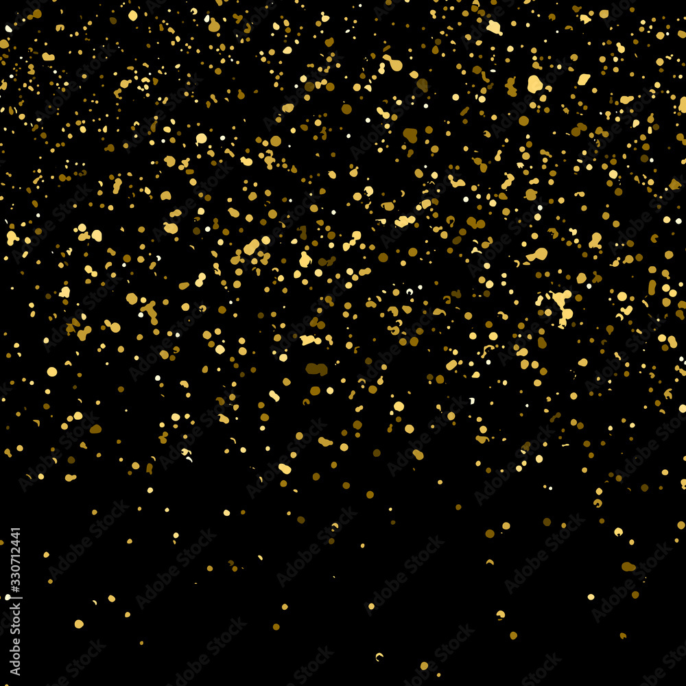 Gold glitter texture isolated on black. Amber particles color. Celebratory background. Golden explosion of confetti. Design element. Digitally generated image. Vector illustration, EPS 10. Gold glitter texture isolated on black. Amber particles color. Celebratory background. Golden explosion of confetti. Design element. Digitally generated image. Vector illustration, EPS 10.