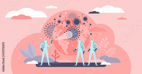 Pandemic crisis disinfection operation , flat tiny person health care workers