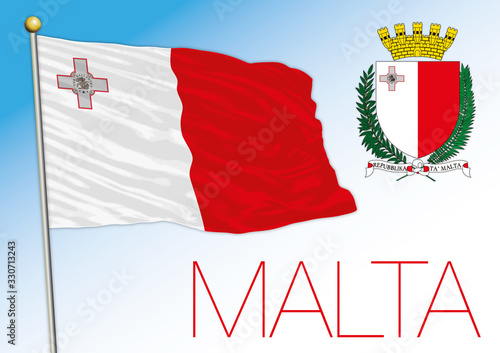 Malta official national flag and national coat of arms, European Union, vector illustration