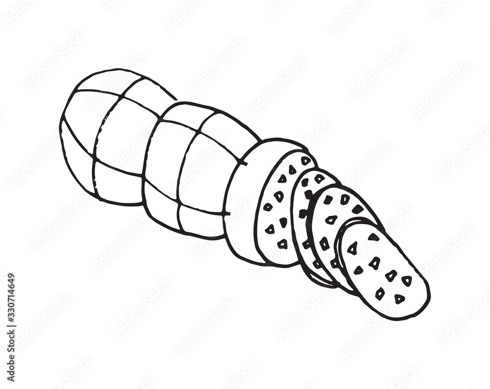 Pork smoked cured bratwurst on white backdrop