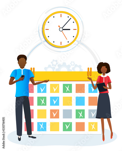 Vector concept of time management, tasks planning and organization of working process for effective productivity. Job schedule optimization. Efficiency work time. Agile project management.
