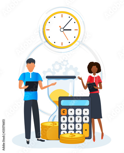 Concept of efficiency time management. Business people doing workflow organization and optimization of work time for effective productivity. Earning, saving, investing money, profitable business