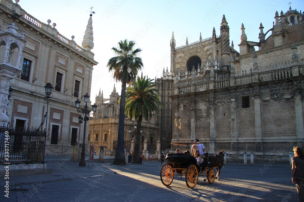 Horse-drawn carriage in the center of old Seville
