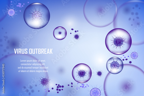 Abstract vector background with Bacteria and viruses cell. Biology medical science ad concept banner design. Virus cell medical molecule illustration