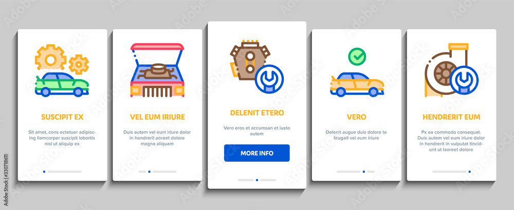 Car Restoration Repair Onboarding Mobile App Page Screen Vector. Classic And Crashed Car Restoration, Painting Body And Fixing Engine, Wheel And Details Color Contour Illustrations