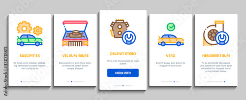 Car Restoration Repair Onboarding Mobile App Page Screen Vector. Classic And Crashed Car Restoration, Painting Body And Fixing Engine, Wheel And Details Color Contour Illustrations