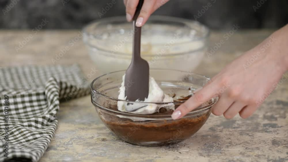 Pastry chef making chocolate cream on the kitchen. Pastry chef making chocolate cream on the kitchen.