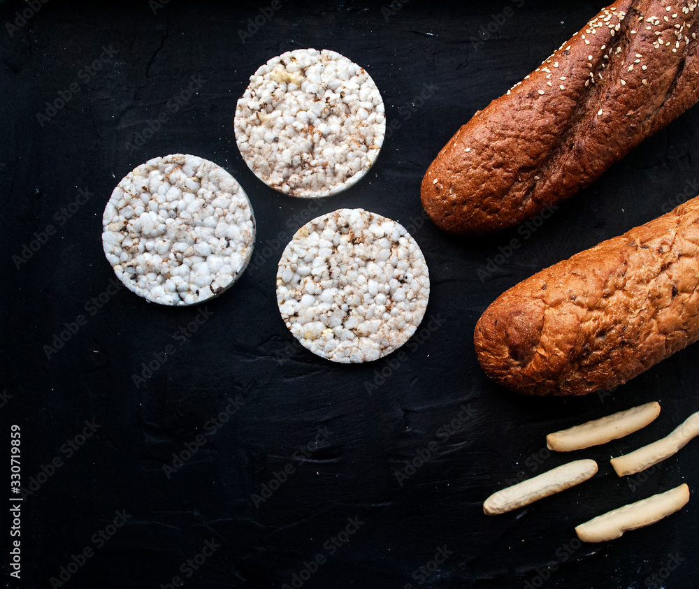 Gluten free food. Different types of gluten free bread. An alternative