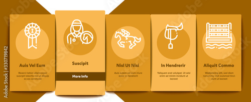 Equestrian Animal Onboarding Mobile App Page Screen Vector Equestrian Horse And Polo Game, Rider Helmet And Shoe, Horseshoe And Barrier Color Contour Illustrations
