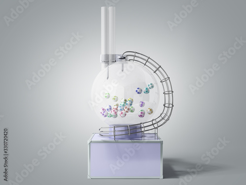 Lottery machine with lottery balls inside Lotto bingo game luck concept 3d illustration on grey gradient