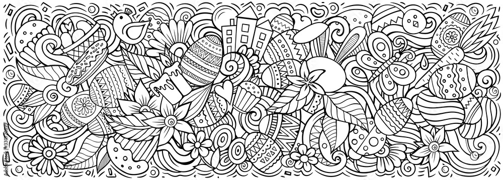 Fototapeta premium Happy Easter hand drawn cartoon doodles illustration.