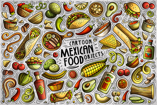 Vector set of Mexican food theme items, objects and symbols