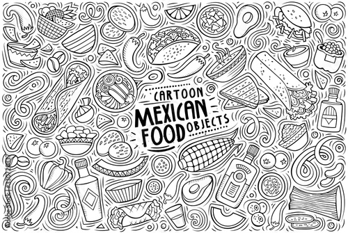 Vector set of Mexican food theme items, objects and symbols