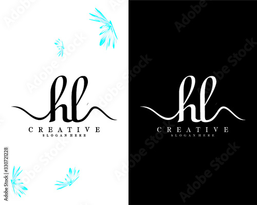 creative handwriting letter HL, LH logo design vector