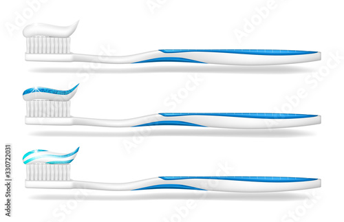 Toothbrush with toothpaste isolated. Mockup tooth brush for dental care poster design. Stomatology white toothbrush equipment. vector illustration