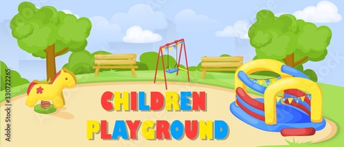 Kids playground. Park and playground cartoon, vector art and illustration.