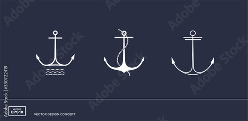 Set of anchor emblems. Modern minimal flat design style. Simple logotype templates. Vector illustration.
