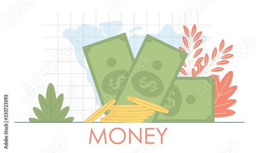 Heap of Dollar Bills isolated on white background with place for your text