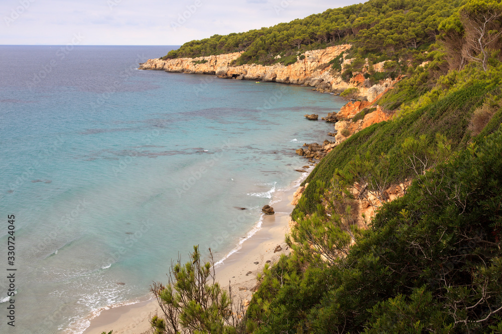 Sant Tomas, Menorca / Spain - June 25, 2016: Coastline near Binigaus beach, Sant Tomas, Menorca, Balearic Islands, Spain