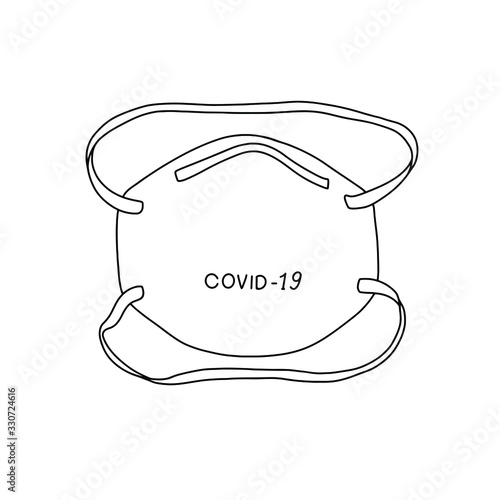Medical face mask that protects airborne diseases viruses. Defence from Coronavirus. Hand drawn vector .