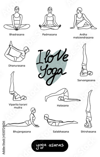 Vector freehand drawing - the most important yoga asanas
