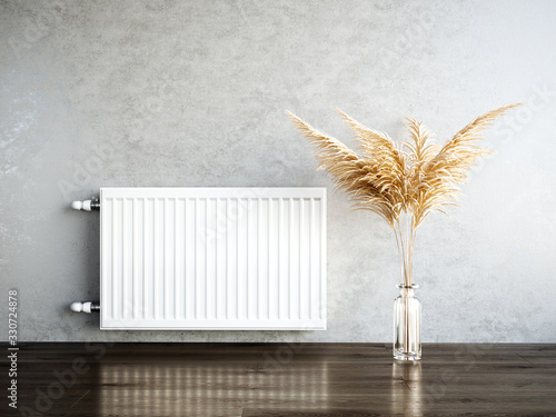 Heating metal radiator, white radiator photo