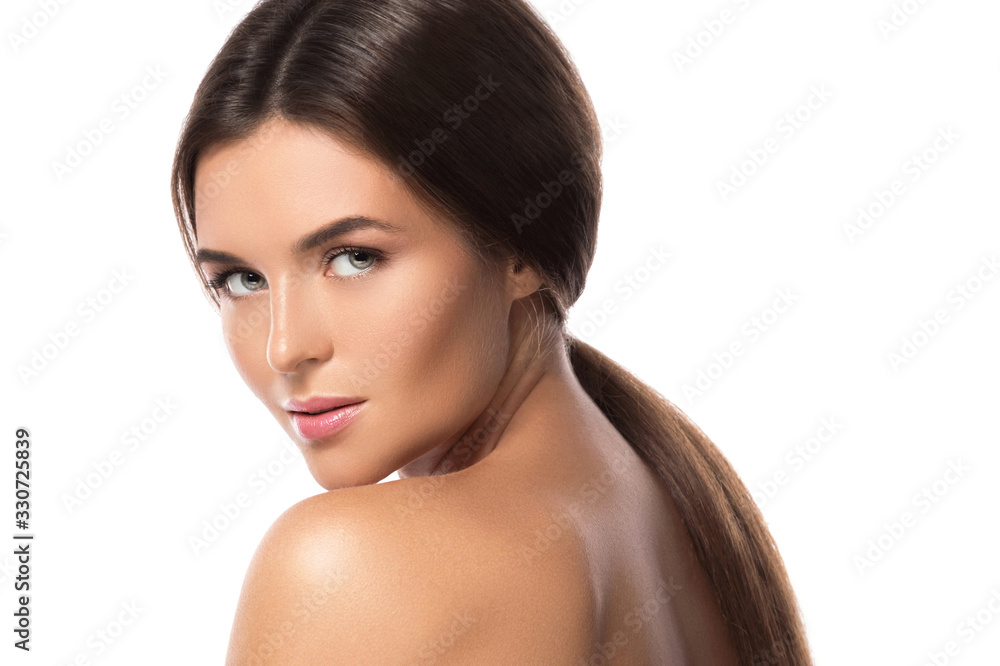 Portrait of young beautiful woman on white background Portrait of young beautiful woman on white background