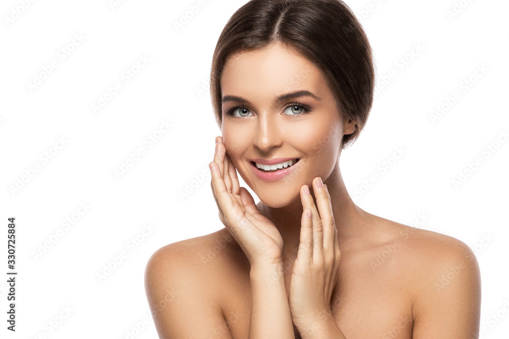 Portrait of young beautiful woman on white background Portrait of young beautiful woman on white background